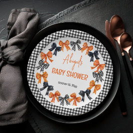 Halloween Coquette Black | Orange Bows Baby Dusche Pappteller