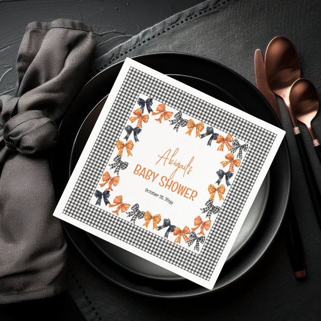 Halloween Coquette Black | Orange Bows Baby Dusche Serviette (Halloween Coquette Black | Orange Bows Girl Baby Shower Paper Napkins)
