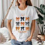 Halloween Coquette Black | Orange Bows Baby Dusche Tri-Blend Shirt<br><div class="desc">Niedliche und coquettische Halloween-Farben,  Schwarz,  Orange und Weiß Mädchen Babydusche Design</div>