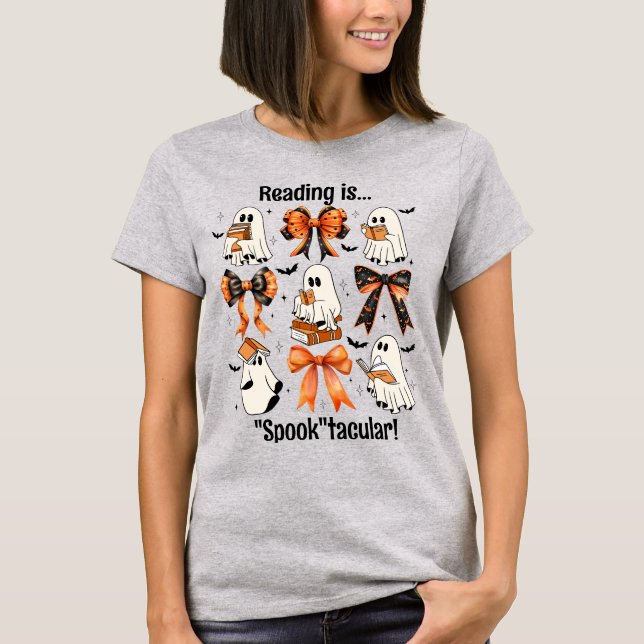 Halloween Coquette Bows und Reading Ghosts T-Shirt (Vorderseite)