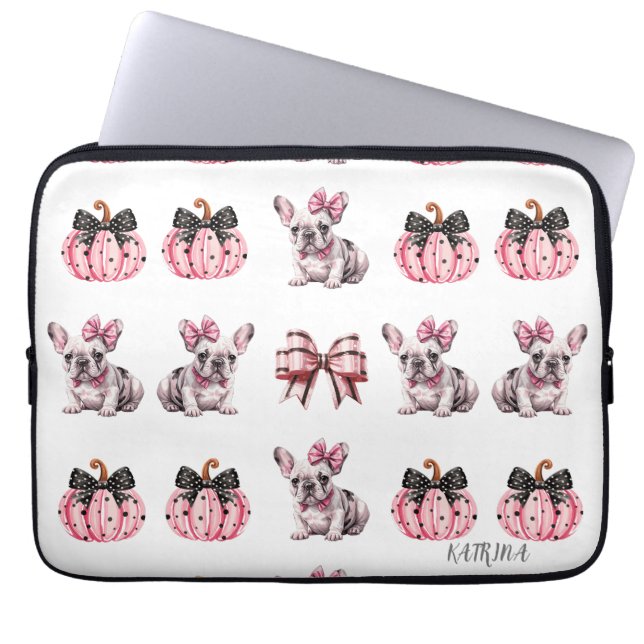 Halloween Coquette Bulldog Bow Kürbis Laptopschutzhülle (Vorderseite)