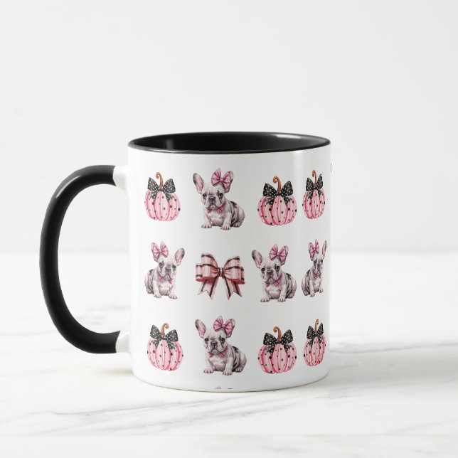 Halloween Coquette Bulldog Bow Kürbis rosa Tasse (Links)