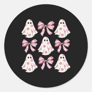 Halloween Coquette Pink Bow Ghost Runder Aufkleber