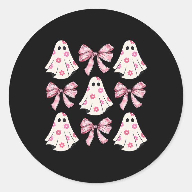 Halloween Coquette Pink Bow Ghost Runder Aufkleber (Vorderseite)