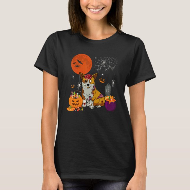 Halloween Corgi Dog Beängstigend Zombie Kostüm Can T-Shirt (Vorderseite)