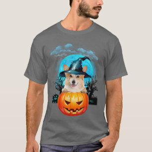 Halloween Corgi Hexenkürbis und Blauer Mond T-Shirt