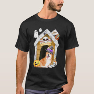 Halloween-Corgi-Hund-Hexe-Spukhaus T-Shirt