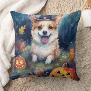 Halloween-Corgi mit Kürbissen Gruselig Kissen