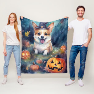 Halloween Corgi mit Pumpkins Beängstigend Fleecedecke