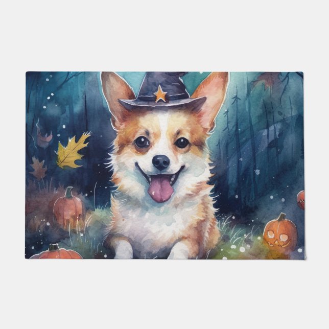 Halloween Corgi mit Pumpkins Beängstigend Fußmatte (Vorderseite)
