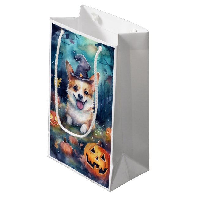 Halloween Corgi mit Pumpkins Beängstigend Kleine Geschenktüte (Vorderseite Schrägansicht)