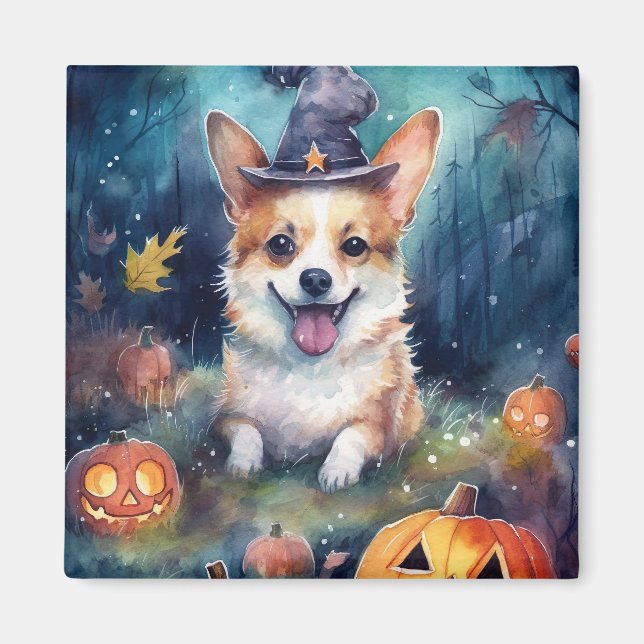 Halloween Corgi mit Pumpkins Beängstigend Magnet (Vorne)