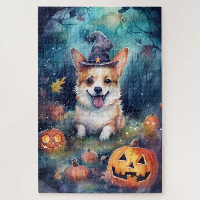 Halloween Corgi mit Pumpkins Beängstigend Puzzle (Vertikal)