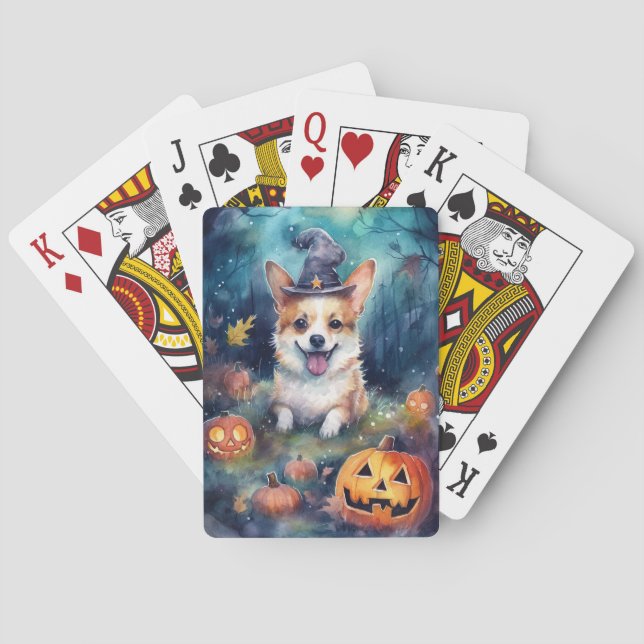 Halloween Corgi mit Pumpkins Beängstigend Spielkarten (Rückseite)