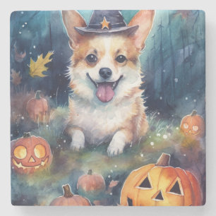 Halloween Corgi mit Pumpkins Beängstigend Steinuntersetzer