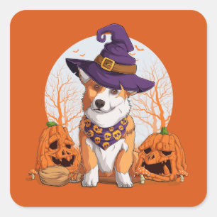 Halloween Corgi Quadratischer Aufkleber