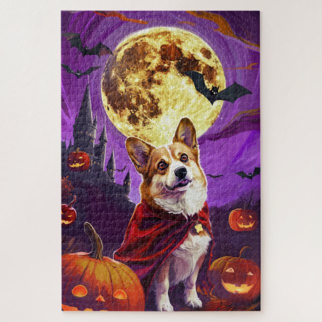 Halloween Corgi Vampire Pumpkins Beängstigend Puzzle (Vertikal)