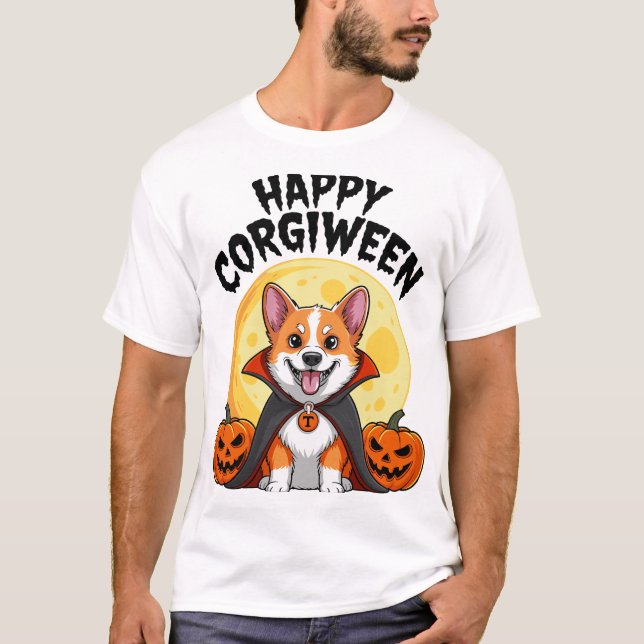 Halloween Corgiween, Gruseliger Corgi Hund T-Shirt (Vorderseite)