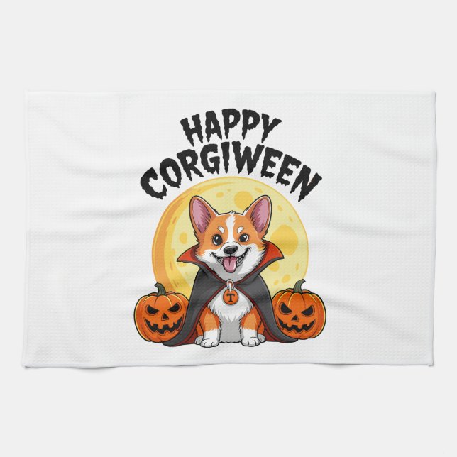 Halloween Corgiween, Spooky Corgi Dog Geschirrtuch (Horizontal)