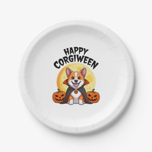 Halloween Corgiween, Spooky Corgi Dog Pappteller (Vorderseite)