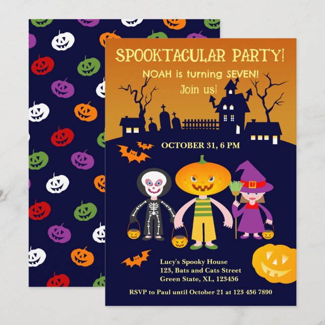 Halloween Costume Boy Geburtstagsparty Einladung (Vorne/Hinten)