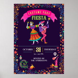 Halloween Costume Farbiges Party De los Muertos Poster