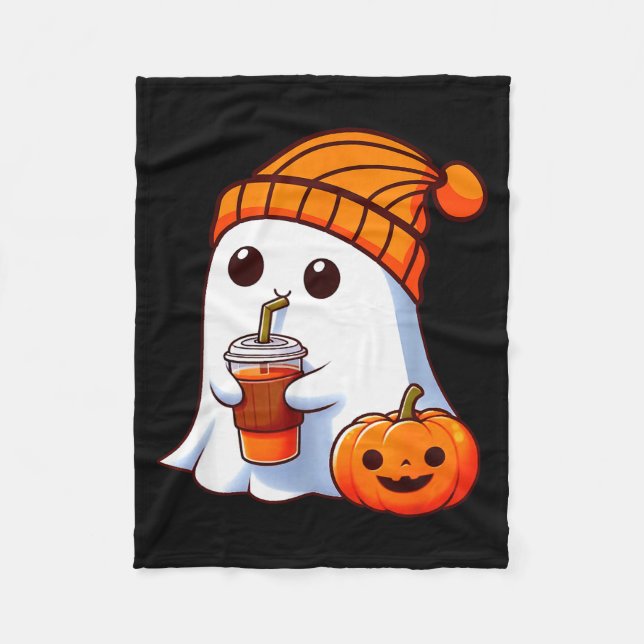 Halloween Costume Ghost Drinking Pumpkin Men Women Fleecedecke (Vorderseite)