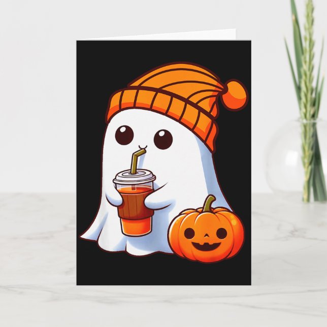 Halloween Costume Ghost Drinking Pumpkin Men Women Karte (Vorderseite)