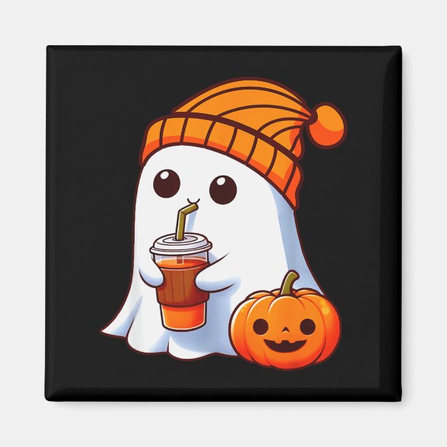Halloween Costume Ghost Drinking Pumpkin Men Women Magnet (Vorne)