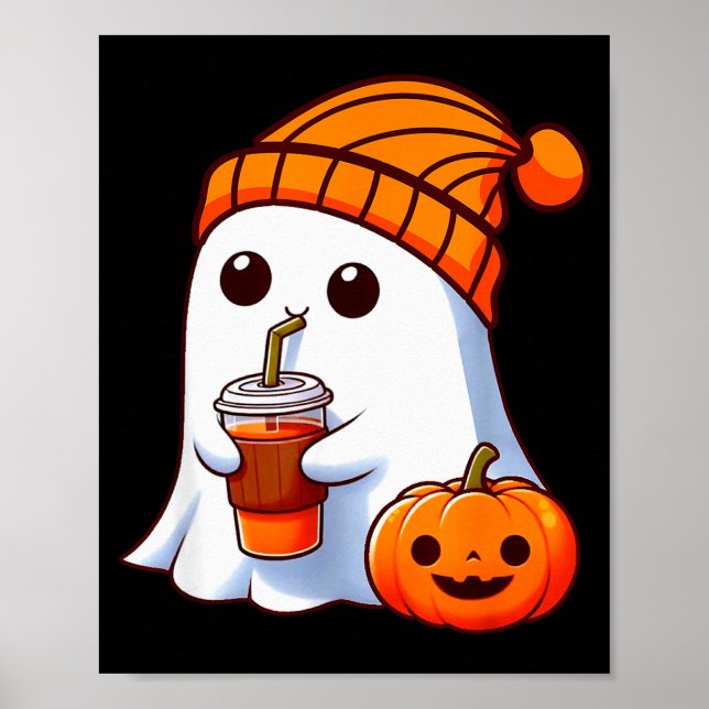 Halloween Costume Ghost Drinking Pumpkin Men Women Poster (Vorne)