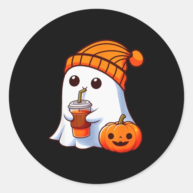 Halloween Costume Ghost Drinking Pumpkin Men Women Runder Aufkleber (Vorderseite)