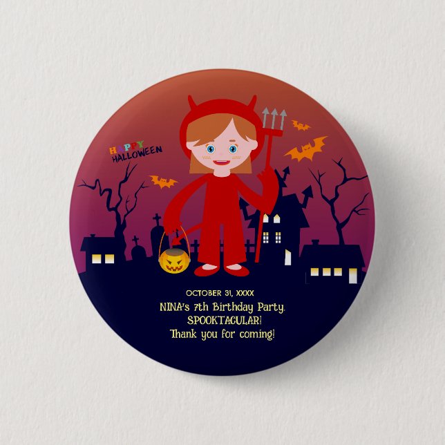Halloween Costume Girl Geburtstagsparty Button (Vorderseite)