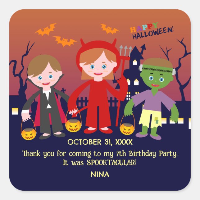 Halloween Costume Girl Geburtstagsparty Quadratischer Aufkleber (Vorderseite)