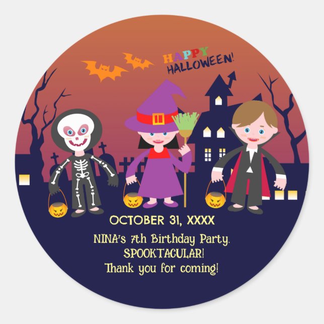 Halloween Costume Girl Geburtstagsparty Runder Aufkleber (Vorderseite)
