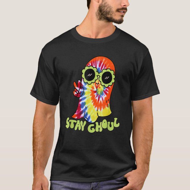 Halloween Costume Groovy Ghost Stay Ghoul Tie Dye  T-Shirt (Vorderseite)