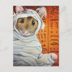 Halloween Costume Mummy Mouse Wasserfarbe Kunst Postkarte