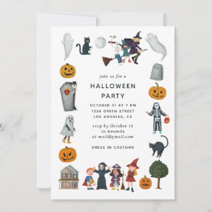 Halloween Costume Party   Cartoon Kinder Spooky Ni Einladung