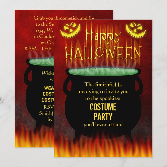 Halloween Costume Party Cauldron Fire Einladung (Vorne/Hinten)