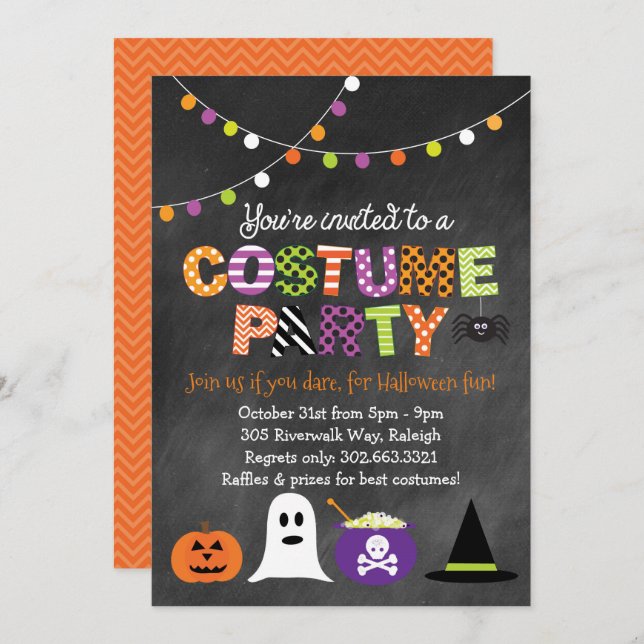 Halloween Costume Party Chalkboard Einladung (Vorne/Hinten)