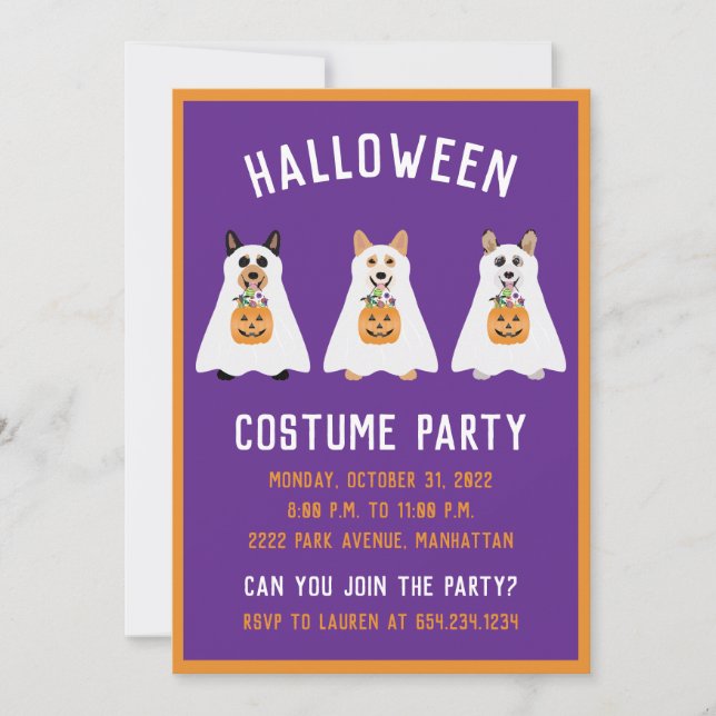 Halloween Costume Party Corgi Ghost Dogs Einladung (Vorderseite)