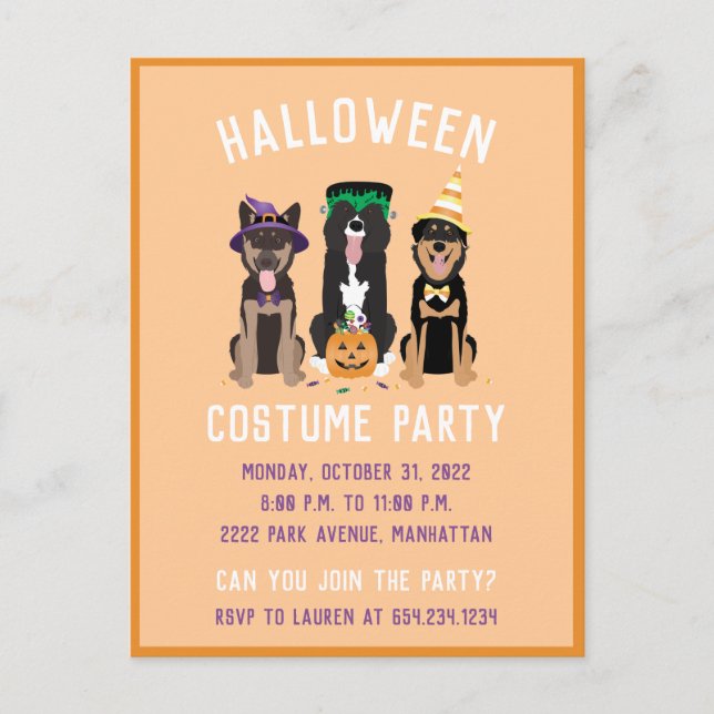 Halloween Costume Party Hunde Einladungspostkarte (Vorderseite)