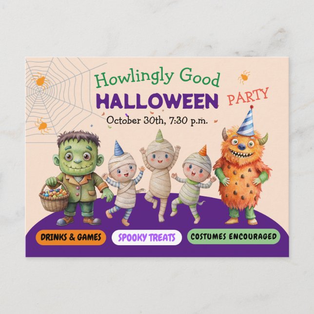Halloween Costume Party Monsters lustiger Tanz Postkarte (Vorderseite)