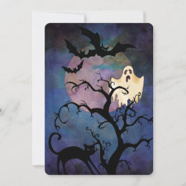 Halloween Costume Party, Moon & Ghost Einladung