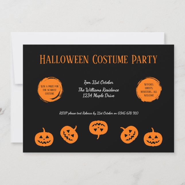 Halloween Costume Party Pumpkin Einladung (Vorderseite)