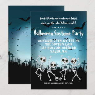 Halloween Costume Party tanzt Skelette Einladung