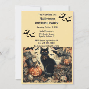 Halloween Costume Party Vintag Black Cat Einladung