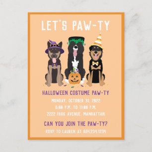 Halloween Costume Pawty Hunde Einladungspostkarte