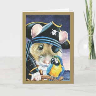 Halloween Costume Pirate Mouse Wasserfarbe Kunst Karte