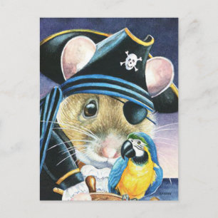 Halloween Costume Pirate Mouse Wasserfarbe Kunst Postkarte