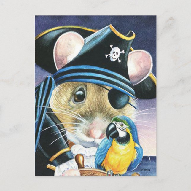 Halloween Costume Pirate Mouse Wasserfarbe Kunst Postkarte (Vorderseite)